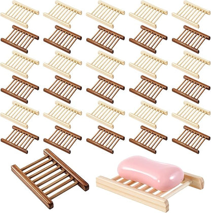 30 Pcs Bamboo Wood Soap Holder Savers Bulk, Wooden Shower Soap Dish Bulk, Wooden Soaps Dish Tray, Self Draining Dishes Handcraft Tray for Bathroom Kitchen Home(Natural Color & Charcoal)