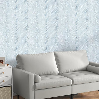Modern Peel and Stick Wallpaper A Set of 17.3"x200" Grey Blue Herringbone Striped Wall Paper Boho Self-Adhesive Removable Contact Paper for Cabinets Bathroom Bedroom Wall Decor