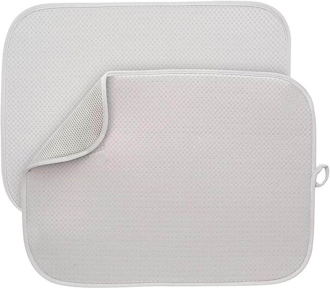 2-Pack Light Gray Dish Drying Mats 17” x 24” – XL Kitchen Drying Mat for Counter, Super Absorbent Microfiber Dish Drying Mat, Foldable Large Dish Drying Mat, Pots, Pans – Dish Drainer Mat