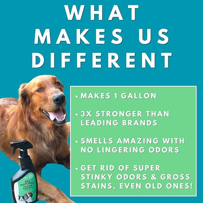 All Natural Stain & Urine Odor Eliminator Pet Enzyme Cleaner. Makes 1 Gallon. Dog & Cat Pee Smell Remover. Best Spray for Carpet, Hardfloor, Mattress, Turf, Kennel, Dog Bed, Concrete, Etc
