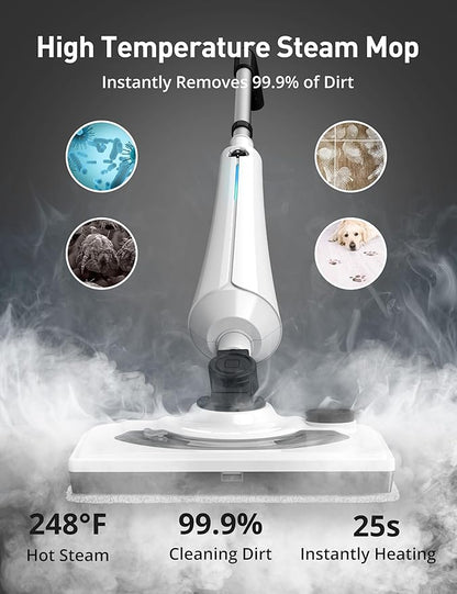 Steam Mops for Floor Cleaning, 1300W Floor Steamer with Detergent Chamber, 25S Heat Up, Lightweight Steamer for Cleaning with 2 Washable Pads, Safe for Tiles, Upholstery, Carpet, Hardwood