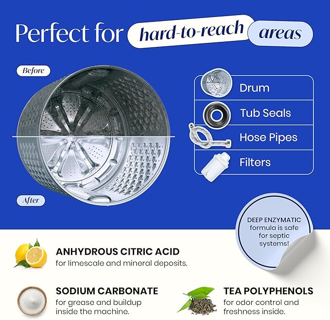 Washing Machine Cleaning Tablets – Washing Machine Cleaner Tablets Remove Pet Odor, Fur, and Dirt Buildup – Deodorizing for HE, Front, Top Load Types – Safe for Septic Systems – 24 pcs