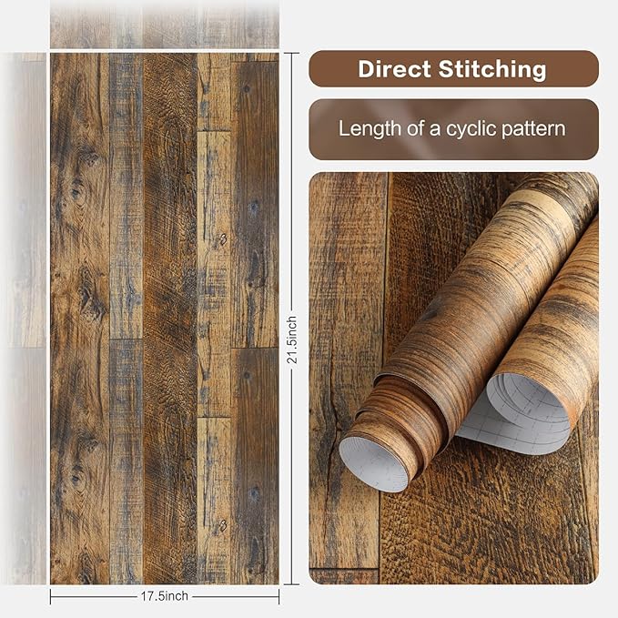 Livebor Brown Wood Contact Paper Peel and Stick Wallpaper 17.5" X 196.8" Rustic Wood Peel and Stick Faux Wood Wall Paper Plank Self Adhesive Contact Paper for Wall Decorative Cabinets Shelf Liner Use