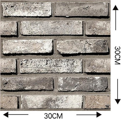 3D Wall Panels,Waterproof Self-Adhesive Artificial PVC Brick Wall Panels for Cladding Kitchen, Living Room, Bedroom, Office Deep Red Brick 10pcs 30 x 30cm. (Brick Grey)