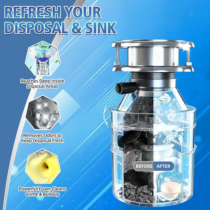 Garbage Disposal Cleaner and Deodorizer 50 Packs, Powerful Garbage Disposal Cleaner Tablets, 1 Year Supply For Kitchen Sink&Drain Clean, Home Cleaning Essentials