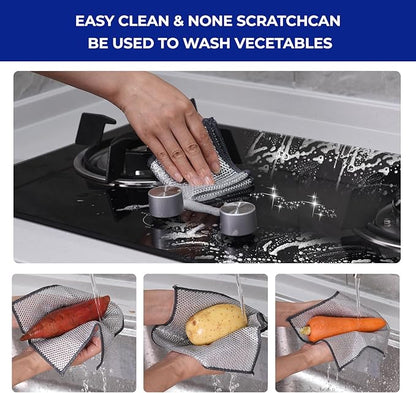 12 PCS 3-Layer Non-Scratch Multipurpose Steel Wire Dishcloths - Reusable Quick-Dry Odor-Free Scrub Cloths for Dishes, Kitchen Cleaning Cloths for Cookware, Sinks, Stove Tops(9.84X9.84)