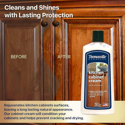THOMASVILLE KITCHEN CABINET CREAM - Multisurface Wood Cleaner and Polish Furniture Quick Shine Restorer Protector Kitchen Cabinets Surface Cleaner House Cleaning Supplies Home Improvement, 12 Oz