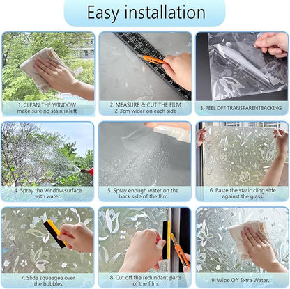 HIDBEA Window Privacy Film, 3D Stained Glass Static Cling - Sun Blocking Anti-UV Heat Control, Reusable Decorative Film for Home/Office Doors, Rainbow Tulip Design (17.3 in x 78.7 in)