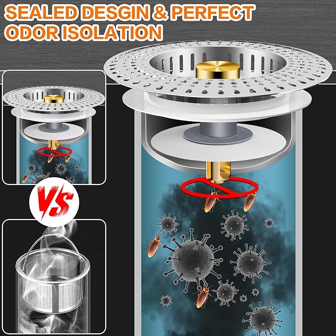 Kitchen Sink Drain Strainer, 18/8 Stainless Steel, Sink Stopper Kitchen Drain