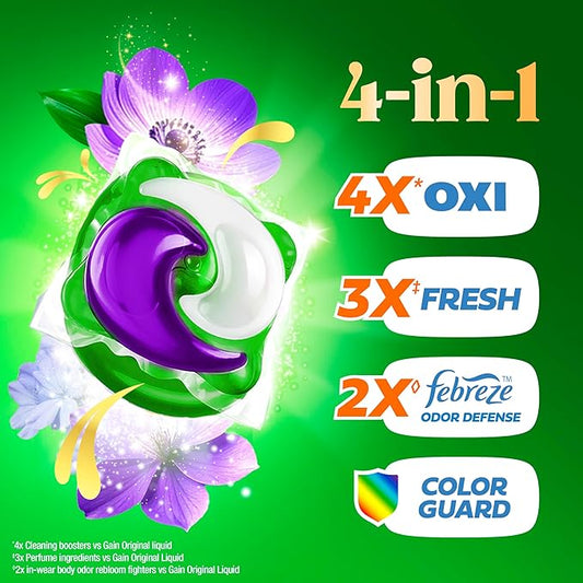 Gain Plus Flings Liquid Laundry Detergent Pods, Gain's Best Clean, All-In-One Pacs, Moonlight Breeze Scent, 45-Count
