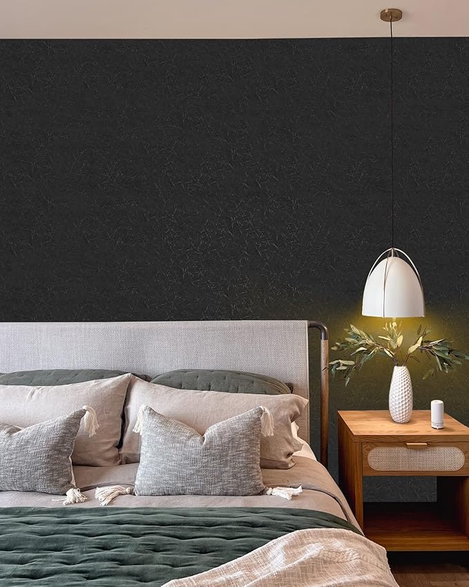 Cohoo Home Black Silk Peel and Stick Wallpaper for Bedroom Solid Black Textured Contact Paper for Cabinets and Drawers Self Adhesive Removable Wallpaper for Bathroom Embossed Waterproof 15.7inW 118inL