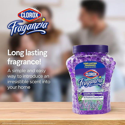 Clorox Fraganzia Crystal Beads Air Freshener, Long Lasting Room Deodorizer and Odor Eliminator Gel Beads to Freshen Home, Car, or Office, Lavender with Eucalyptus Scent, 12 Fl Oz