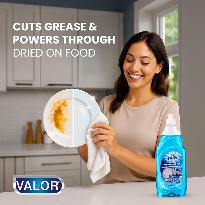 Valor Dishwashing Liquid, 25 fl oz – Dish Soap for Kitchen & Bathroom, Grease-Fighting, Gentle on Hands, Fast Rinse, Eco-Friendly Biodegradable Formula (25 fl oz (Pack of 12), Oxy Power)