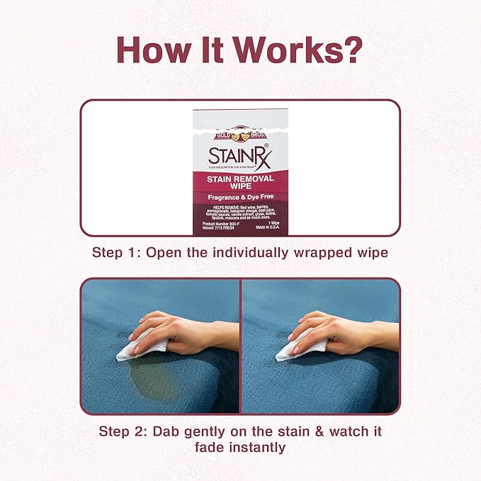 18 Pack Stain Remover Wipe – Travel Wipes for Clothes, Carpet, Upholstery, & Laundry, Instant Removal of Stubborn Red Wine, Blood, Coffee - Everyday Stains, Pocket Stain Treater Towelettes