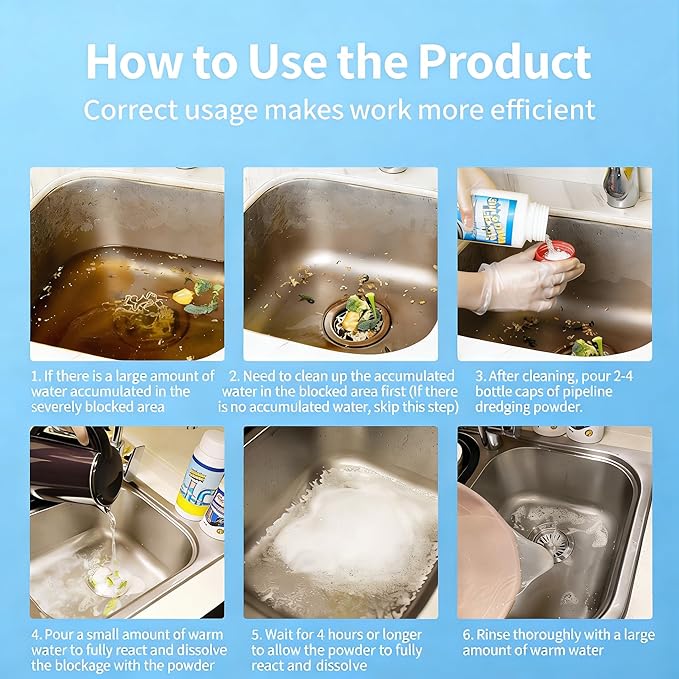 Sink & Drain Cleaner Powder for Kitchen and Bathroom, Fast Acting Drains Cleaning Formula for Shower and Bathtub Pipes, Easy to Use Drain Maintenance Cleaner, 3.9 oz (1pc)