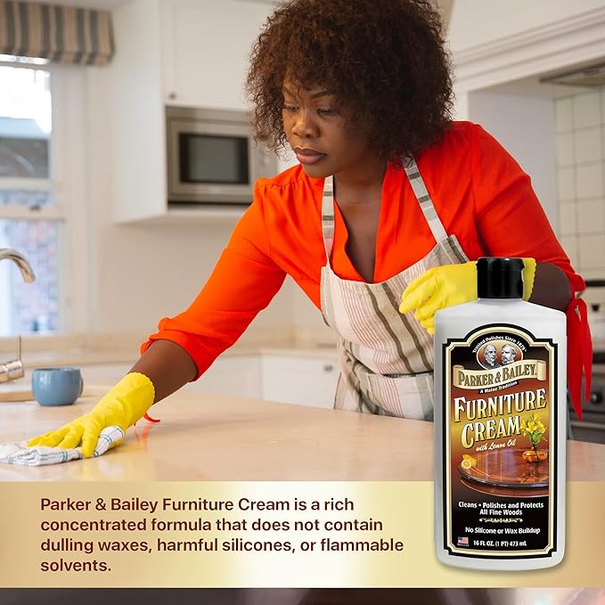 Parker & Bailey Furniture Cream, Floor & Furniture Cleaner, Quick Shine Restorer for Cabinets, Tables & Surfaces, 16 oz.