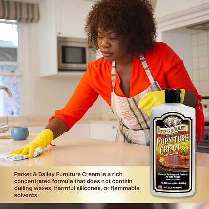 Parker & Bailey Furniture Cream, Floor & Furniture Cleaner, Quick Shine Restorer for Cabinets, Tables & Surfaces, 16 oz.
