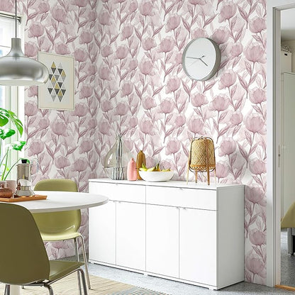 Heroad Peel and Stick Wallpaper Pink Contact Paper Modern Boho Floral Wall Paper for Cabinets Waterproof Removable Wallpaper Self Adhesive for Bathroom Vinyl Roll 17.3"x393"