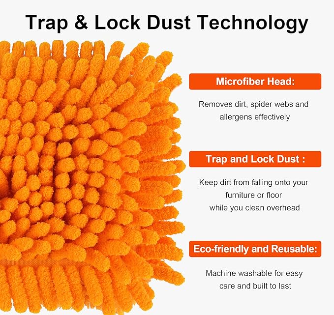 FEXIA Ceiling Fan Cleaner Duster Kit with 6FT Extension Pole, Fan Blade Cleaner Microfiber Cleaning Tool, Reusable Chenille Mops for Blinds Baseboard Wall Cobwebs Bookshelves Door Window Top