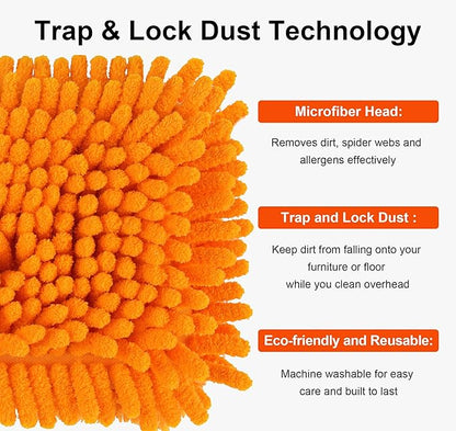 FEXIA Ceiling Fan Cleaner Duster Kit with 6FT Extension Pole, Fan Blade Cleaner Microfiber Cleaning Tool, Reusable Chenille Mops for Blinds Baseboard Wall Cobwebs Bookshelves Door Window Top