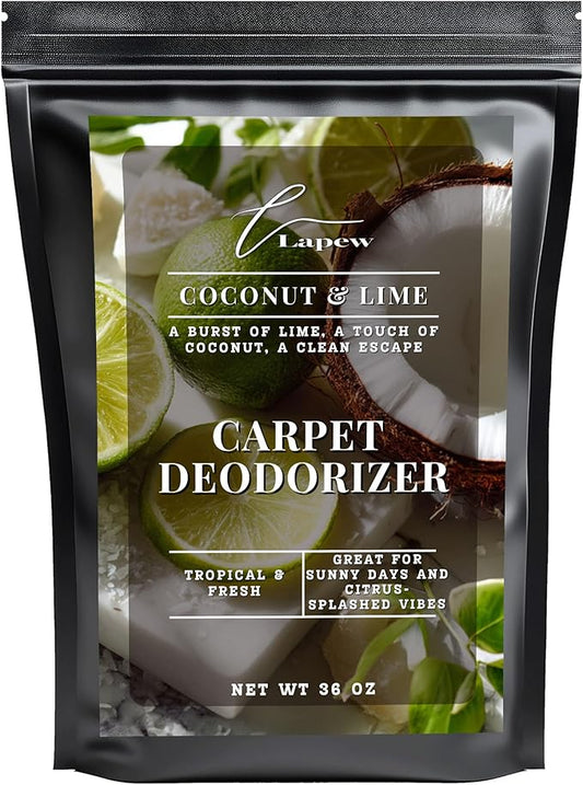 Lapew Coconut & Lime Carpet Deodorizer Powder - Pet Safe Freshener for Vacuuming | Scented Odor Eliminator for Home | 36 oz
