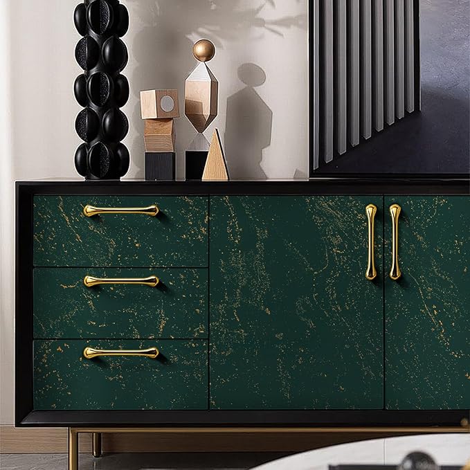 Dimoon 15.7"x78.7"Green Wall Paper Peel and Stick Modern Green and Gold Contact Paper Removable Self-Adhesive Stick on Wallpaper Waterproof Countertops Wallpaper for Kitchen Bathroom Vinyl Roll