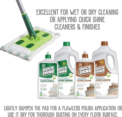 Quick Shine Multi Surface Floor Clean + Polish Mop Kit w/ 3 Reusable Pads & 1-16 oz. Floor Finish | Use Wet + Dry | Hardwood, Luxury Vinyl Plank, Laminate | Safer Choice pH Neutral Formula