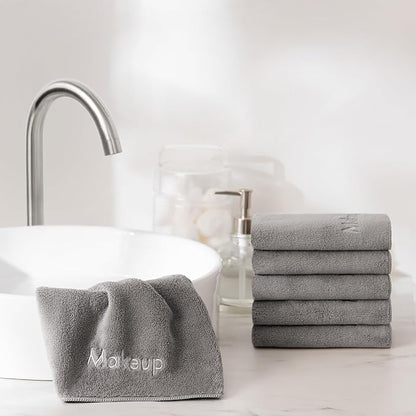 Arkwright Makeup Remover Cloths 6 Pack - Microfiber Coral Fleece Face Towels, Ultra Soft Reusable Washcloths, Gentle Facial Cleansing for Waterproof Makeup, 13 x 13, Grey