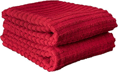 Ritz Royale Collection 100% Combed Terry Cotton, Highly Absorbent, Oversized, Kitchen Towel Set, 28" x 18", 2-Pack, Solid Paprika Red