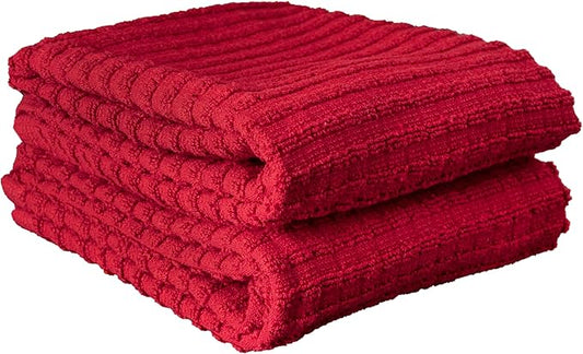 Ritz Royale Collection 100% Combed Terry Cotton, Highly Absorbent, Oversized, Kitchen Towel Set, 28" x 18", 2-Pack, Solid Paprika Red