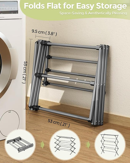 APEXCHASER Drying Rack Clothing, Clothes Drying Rack Foldable, Laundry Drying Rack Expandable, Small Clothe Hanger for Baby Clothes Towel Bib Sock, Clothes Airer for Indoor Outdoor Use, Grey/Black