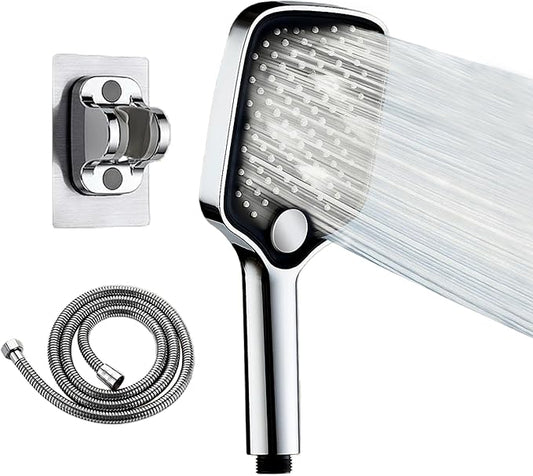 High Pressure 4-Mode Shower Head with Handheld, Detachable Showerhead Combo with 59" Hose & No-drill Holder, Anti-clog Nozzles for Hard Water, Powerful Spray for Pets & Daily Use, Chrome