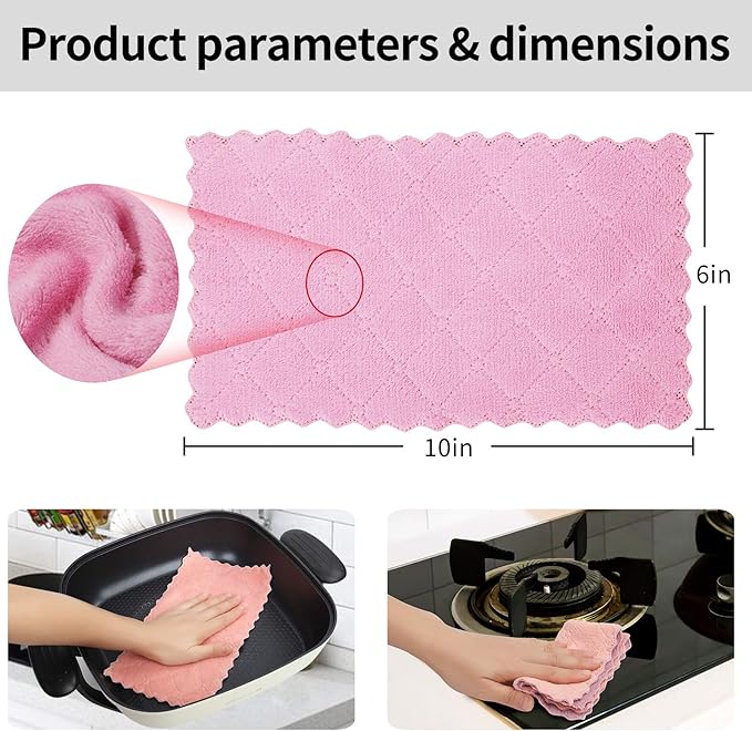 10Pack Kitchen Cloth Dish Towels,Super Absorbent Coral Velvet Dishtowels,Nonstick Oil Washable Fast Drying,Double-Sided Dish Towel,Used for Table Dish Glass Pet Paw（5Colors）