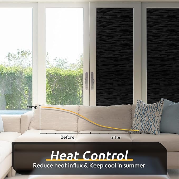 rabbitgoo Blackout Window Film, Sun Light Blocking Window Black Out Cover for UV Reduction, Removable Tint Room Darken Heat Control Frosted Glass Sticker for Home, Black, 11.8 x 78.7 Inches