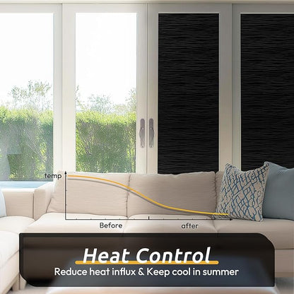 rabbitgoo Blackout Window Film, Sun Light Blocking Window Black Out Cover for UV Reduction, Removable Tint Room Darken Heat Control Frosted Glass Sticker for Home, Black, 11.8 x 78.7 Inches