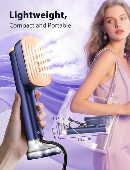 Travel Steamer for Clothes with 180 ml Water Tanks,15s Fast Heat-up,24 g/min Strong Steam Performance, Portable Garment Steamer with Touch Control, LED Display, Steam Iron(Blue Gold)