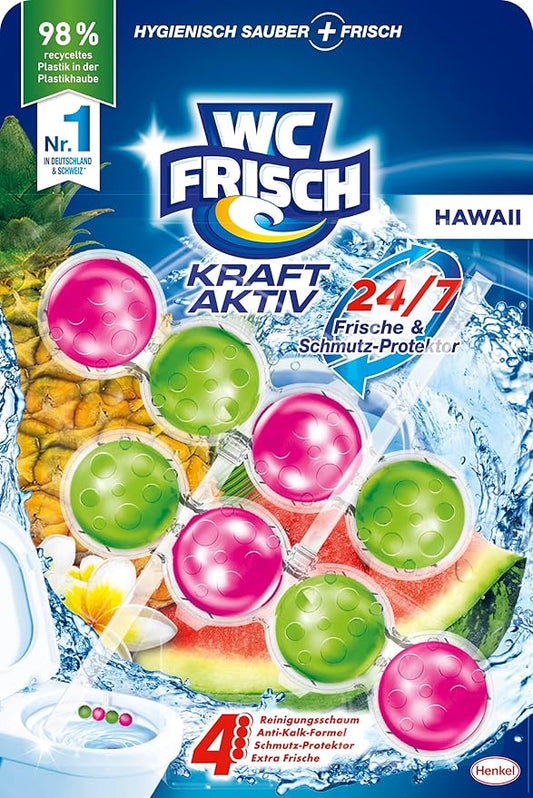 WC Frisch Kraft Active Fragrance Rinser Hawaii (2 x 50 g), Toilet Cleaner for Cleaning with Every Flush, Fragrance Stones for Long-Lasting Fresh Fragrance, + 50% Anti-limescale Effect
