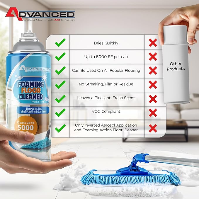 ADVANCED Sealers & Cleaners Aerosol Foaming Floor Cleaner - No Rinse Multi Surface Cleaner for Porcelain, Vinyl, Laminate, Tile, & Hardwood 19 oz - 2 Pack