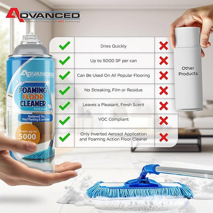 ADVANCED Sealers & Cleaners Aerosol Foaming Floor Cleaner - No Rinse Multi Surface Cleaner for Porcelain, Vinyl, Laminate, Tile, & Hardwood 19 oz - 2 Pack