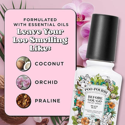 Poo-Pourri Before-You-Go Toilet Spray, Beach Bum, 2 Fl Oz, Up to 100 Uses, Bathroom Odor Deodorizer with Essential Oils for Home or Work, Travel Essentials, TSA Approved Size, Coconut, Orchid Scent