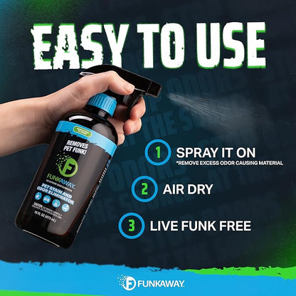 FunkAway Pet Stain & Odor Eliminator Spray, 16 oz., Fresh & Neutral Scent, The Extreme Pet Stain & Odor Eliminator for Houses, Cars, SUVs, RVs and Boats, Alcohol-Free Formula
