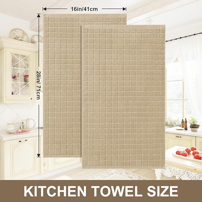 Homaxy Premium Cotton Kitchen Towels 16"x 28", Large Natural Ring Spun 390 GSM Dish Towels, Super Absorbent Terry Kitchen Hand Towels, Soft Tea Towels with Hanging Loop, Pure Tan Design, 8 Pack