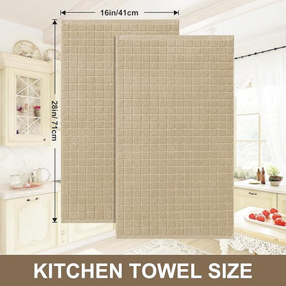 Homaxy Premium Cotton Kitchen Towels 16"x 28", Large Natural Ring Spun 390 GSM Dish Towels, Super Absorbent Terry Kitchen Hand Towels, Soft Tea Towels with Hanging Loop, Pure Tan Design, 6 Pack