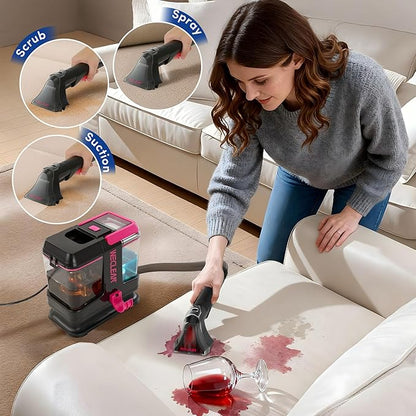 WECLEAN C5 Portable Carpet Cleaner Upholstery Deep Cleaner, Deep Cleaning for Carpet,Car Couch, with Deep Cleaning Solution,Blackpink