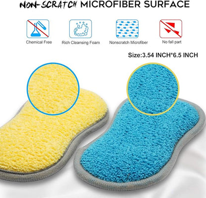 Dual Sided All-Purpose Sponges Kitchen,Dish Sponge for Washing Dishes Cleaning Kitchen,Non Scratch,Rough Scrubbers for Non-Stick Cookware, Soft Microfiber Scrub for Dishes(Bule,6Pack)