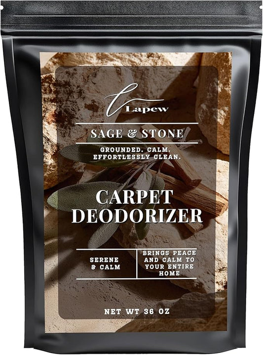 Lapew Sage & Stone Carpet Deodorizer Powder - Pet Safe Freshener for Vacuuming | Scented Odor Eliminator for Home | 36 oz