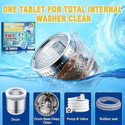 Sugelary Washing Machine Cleaner Tablets 24-Pack, Deep Clean Descaler for Front Loader and Top Load Washers, Washer Cleaner Help Clean Inside Drum and Laundry Tub Seal