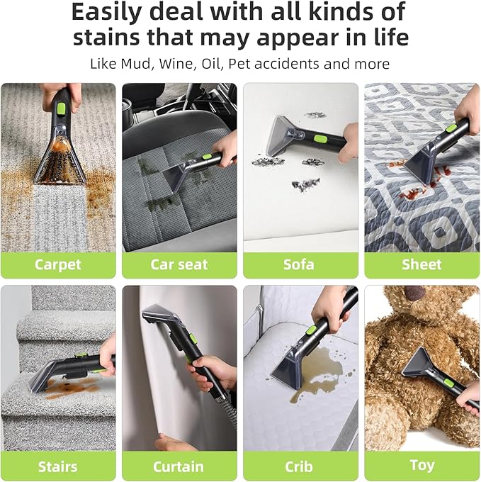 Carpet Cleaner Machine 11Kpa Strong Suction, New 450W Powerful Motor, Portable Upholstery Cleaner with Spot Cleaner, Stain Remover for Pet Accident, Rugs, Carpet and Upholstery Green