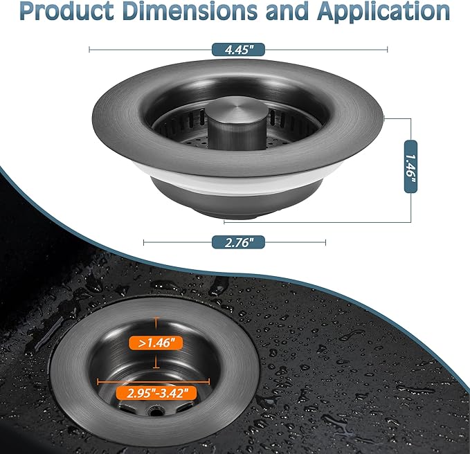 Kitchen Sink Drain Strainer 3 Pack, 304 Stainless Steel Pop Up Sink Stopper, Anti-Clogging Sink Drain Strainer for US Standard Kitchen Drain (Gunmetal Gray)