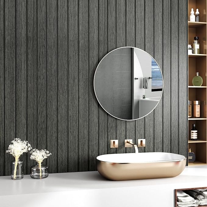 Wallercity Black/Grey Wood 3D Wall Panels Peel and Stick Faux Wooden Slat Wall Paneling Flexible Wood Panel Self Adhesive Foam Slat Acoustic Panels for Interior Walls Bedroom Living Room 11.7"x118"